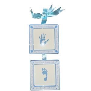 Mud Pie 5” handprint footprint handcrafted hanging keepsake picture frame blue